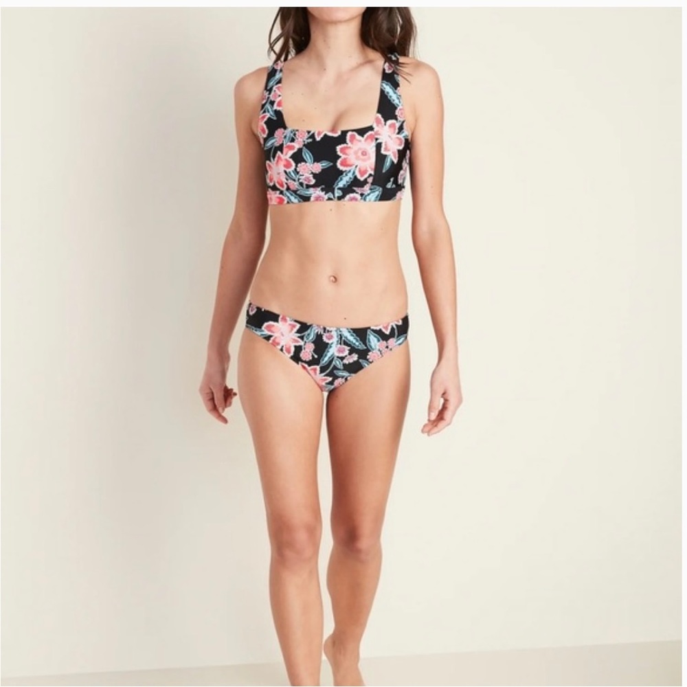 🌸Old Navy Black Floral Scoop Neck Tank Bikini Set👙L/XL